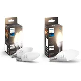 Philips Hue White E14 Lampe Doppelpack 2x470lm & White E14 Kerze Einzelpack 470lm, dimmbar, warmweißes Licht, steuerbar via App, kompatibel mit Amazon Alexa (Echo, Echo Dot)
