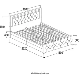 Home Deluxe - Polsterbett VELARA - 140 x 200 cm, Farbe: Dunkelgrau, gepolstertes Kopfteil mit LED Beleuchtung, inkl. 4 Schubladen I Doppelbett Komf... - Dunkelgrau