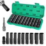 11 Stück Schlagschrauber Nüsse, 10-24mm Metrischer Antrieb Werkzeug Set Steckschlüsselsatz 1/2 Zoll Stecknuss Set Schlagschrauber Nuss Set mit 2 Stecknuss Adapter für Autoreparaturen Reifenwechsel