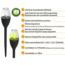 stephans möbelbörse 3er Set LED Solar Fackel Gartenfackel Wegeleuchte Solarfackel Leuchte Licht 38cm