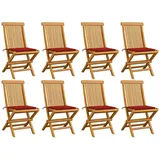 vidaXL Gartenstühle mit Roten Kissen 8 Stk. Massivholz Teak
