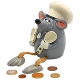 Dekohelden24 Keramik Sparbüchse/Spardose/Moneybox als Maus mit Kochmütze und Löffel, handgefertigt, ca. 16 cm groß, Kantenhocker