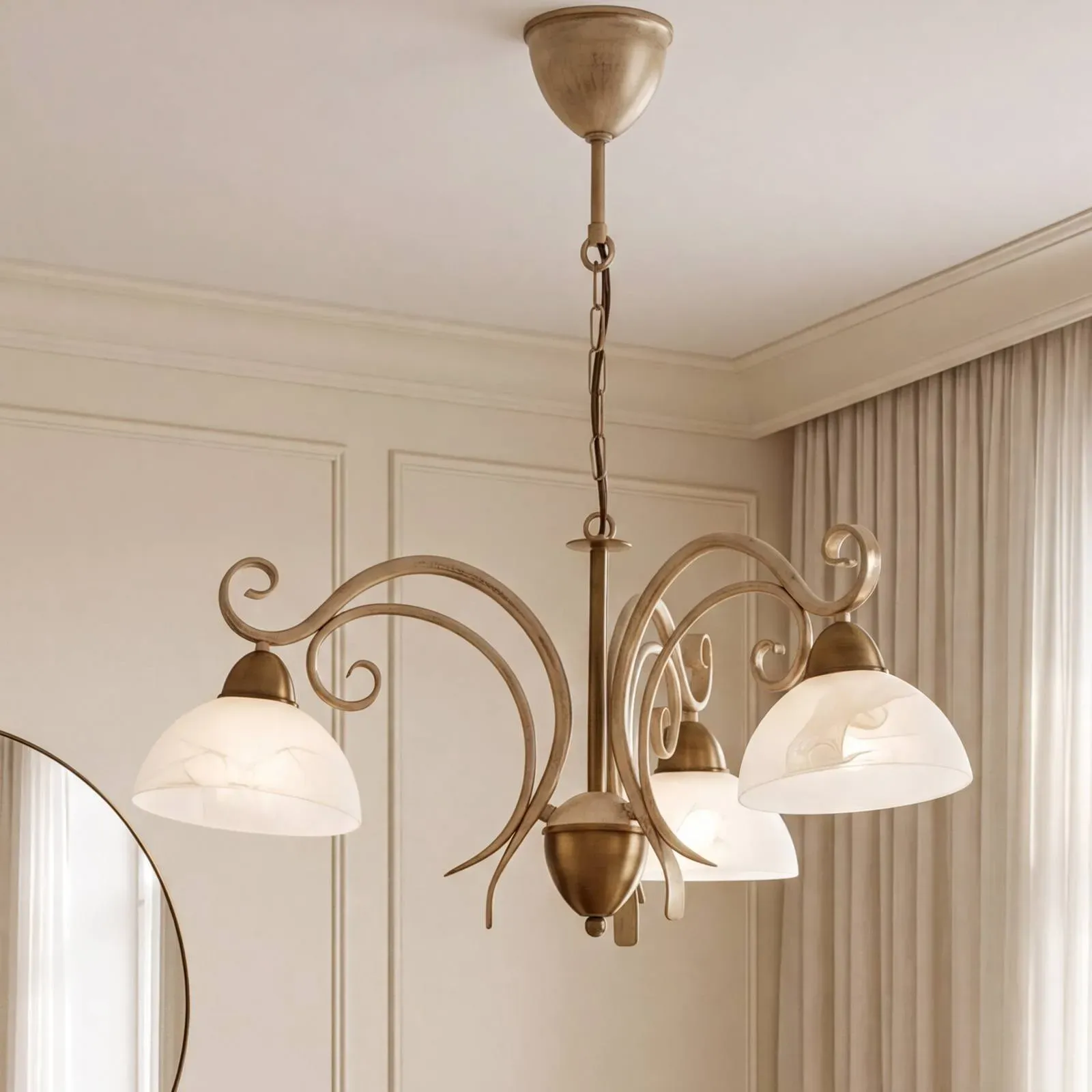 Kronleuchter Flora Luminex, dimmbar, messing / gold, für Wohn- / Esszimmer, Glas, Landhaus / Rustikal, Kronleuchter - 74 cm - 74 cm - 70 cm