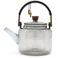 Bali-Homedecor Teekanne Teekanne aus Glas mit Sieb - Mit Dampfgarsystem, Anthrazit - 1000 ml