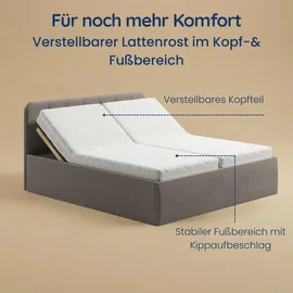 home collective Polsterbett 160x200 cm Doppelbett Bett mit verstellbarem Lattenrost & Bettkasten, gepolstertes Kopfteil, Germany | Beige - Beige