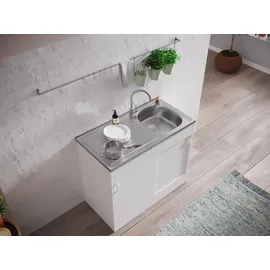 Respekta Komplettspüle 100 x 50 cm Schiebetür Weiß