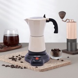 KOLHGNSE Espressokocher Elektrisch, Espressokocher mit Basis 6 Tassen 300ML 480W Espresso Bereiter Maschine Espressokanne Aluminium für Familien, Versammlungen, Cafés (Cremeweiß)