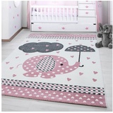 Ayyildiz Teppiche Kinderteppich »Kids 570«, rechteckig, Elefanten Motiv, Kurzflor, pink