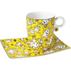 Goebel Künstlertasse mit Untertasse Mauro Bergonzoli - Magic Bunny Gold