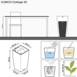 LECHUZA Cubico Cottage 30 Komplettset 30 x 30 x 56,5 cm lichtgrau