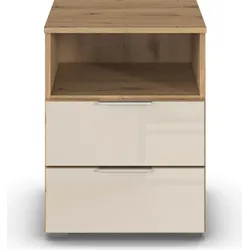 Nachtkommode RAUCH "Nachttisch Nachtschrank Nachtkonsole AGORDO mit Glasfront", eiche artisan, glas beige (champagner), B:47cm H:62cm T:43cm, Holzwerkstoff, Sideboards, mit 2 Schubladen und Nische für viel Stauraum MADE IN GERMANY