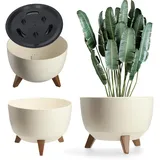 Kadax Blumentopf aus Kunststoff mit Drei Einsteckstützen, 47 cm, Creme