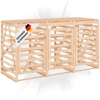 DELUKE 3er Mülltonnenbox Kiefernholz BOUMI | 240x91,5x128,5cm Natur | Mülltonnenverkleidung für 3 Tonnen Müllbox aus Holz Mülltonnenschutz Mülltonnendach