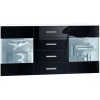 Vladon Sideboard, Schwarz Hochglanz, 139x72x35 cm, Wohnzimmer, Kommoden &