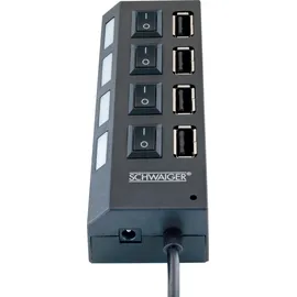 Schwaiger Schwaiger® USB 2.0 HUB 4 fach Schwarz mit Schalter und Status LED