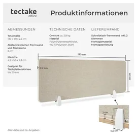 Tectake tectake® Schreibtisch Trennwand in 2 Größen inkl. 2 Befestigungsklemmen