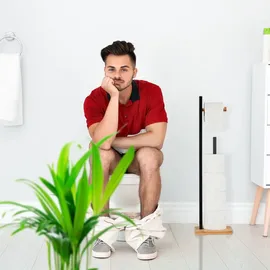 Relaxdays Toilettenpapierhalter stehend, Bambus, mit Ersatzrollenhalter, 5 Rollen, HxBxT: 71x19x19 cm, schwarz-natur