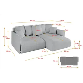 altdecor Ecksofa Cord 3-Sitzer Grau