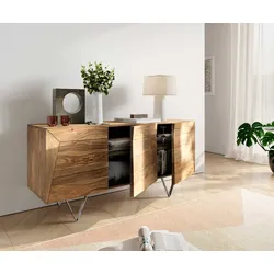 Design-Sideboard Wyatt 150 cm Sheesham Natur 3D Optik oben Edelstahl