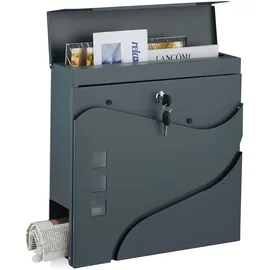 Relaxdays Briefkasten mit Zeitungsfach, Wand-Postkasten mit Sichtfenster, HBT 37x37x11cm, Stahl, 2 Schlüssel, anthrazit