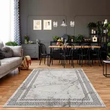 Carpet City Teppich Wohnzimmer - Bordüre, Stein-Optik 160x230 cm Grau - Moderne Teppiche Kurzflor