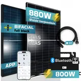 SUNNIVA® 880W Balkonkraftwerk 800W komplett Steckdose, Astro Energy 800W Wechselrichter, PV Solaranlage Komplettset, 2x 440W BIFAZIAL, BLACK Frame, Single Glas Solarmodule, inkl. 5m Kabel - Bluetooth