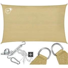Tectake tectake® Sonnensegel, HDPE mit 185 g/m2 und 87 % UV-Schutz, für Balkon, Garten und Terrasse, umfangreiches Montagematerial