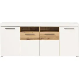 Home Affaire Sideboard HOME AFFAIRE "Salerno, moderner Schrank, Highboard in Weiß mit Eiche Evoke Dekor", weiß (weiß, eiche evoke), B:205cm H:87cm T:40cm, Holzwerkstoff, Sideboards, Sideboard, Metallgriffe, ausreichend Stauraum, vielseitig einsetzbar, 205cm breit