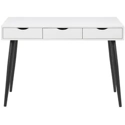 Nete Schreibtisch mit 3 Schubladen in weiss und schwarzen Metallbeinen.