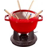 Staub Fondue Set mit 6 Gabeln, Gusseisen, 20 cm, 2,3 l, Geeignet für Käse- Schoko- und Fleisch-Fondue, Kirschrot