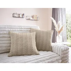Kissenhülle "Trisha", beige, B:50cm L:50cm, Baumwolle, Baumwolle, LEGER HOME BY LENA GERCKE, Kissenbezüge, Modernes Strickmuster aus Baumwolle, 50x50, ohne Füllung, Zopfmuster