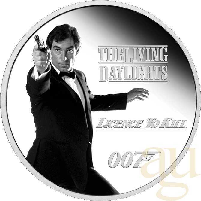 1 Unze Silbermünze Tuvalu James Bond 007 - Timothy Dalton - Proof coloriert