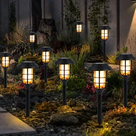 ETC Shop 6er Set LED Solarleuchten, Erdspieß, schwarz, H 43 cm,