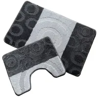 oKu-Tex Design Badematte Antirutsch Set 2 Teilig, rutschfest & waschbar, Badvorleger 50 x 80 cm für das Badezimmer, WC Vorleger mit Ausschnitt 40 x 50 cm, Anthrazit, Grau, Kreise, Ringe, gestreift