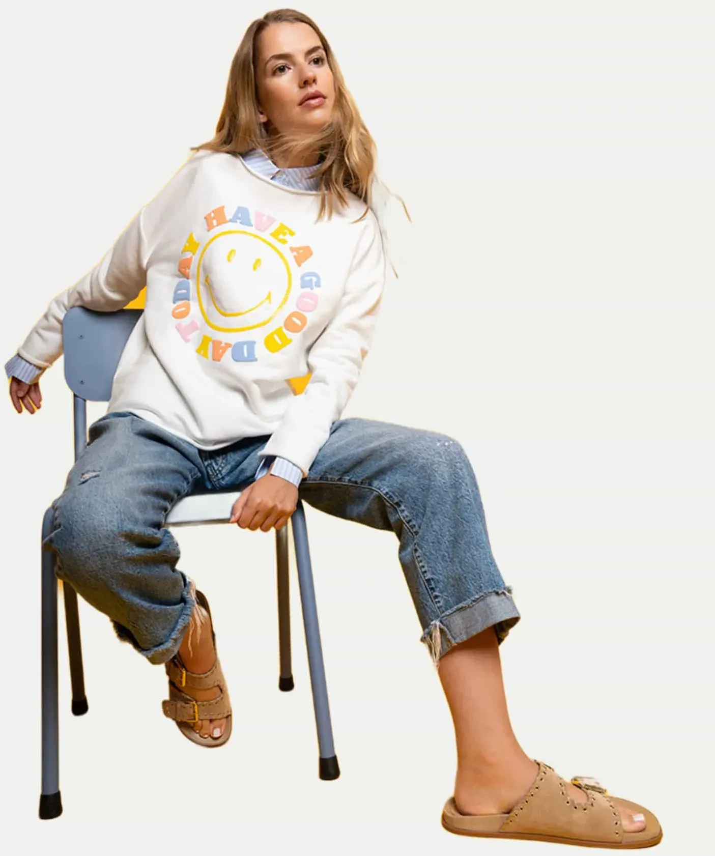 Sweatshirt  Smiley mit großem Smiley-Print Weiß XL