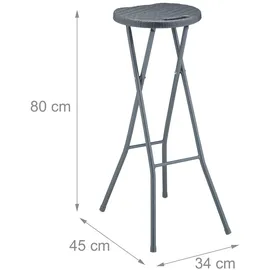 Relaxdays Barhocker, 2er Set, Rattan-Optik, klappbarer Garten Tresenhocker, Kunststoff, Stahl, HBT: 80x34x45 cm, grau