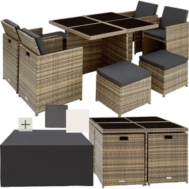Tectake tectake® Rattan Sitzgruppe Manhattan mit Aluminiumgestell