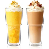 INSETLAN 590ml Doppelwandige Kaffeegläser, Latte Macchiato Gläser 2er Set Borosilikatglas Kaffeetassen Glas Cappuccino Tassen für Kaffee, Eis, Milch, Saft, Tee