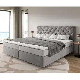 DeLife Boxspringbett Dream-Great Mikrofaser Grau 200x200 cm Bonell-Matratze PolyurethanTopper - Grau