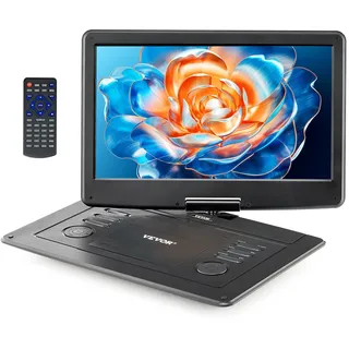 Vevor tragbarer DVD-Player mit drehbarem HD-Bildschirm (396 mm), eingebauter Akku mit 4,5-5 Std. Laufzeit, 2 Lautsprecher, unterstützt Synchronisierung von TV/USB/SD-Karte/CD/DVD, Autoladegerät