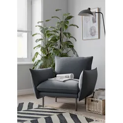 Sessel ANDAS "Stine Cocktailsessel", blau (dunkelblau), B:96cm H:86cm T:86cm, Struktur (100% Polyester), Struktur weich (85% Polyester/15% Nylon), Samtoptik (100% Polyester), Sessel, Besonderes Design durch Kissenoptik und Keder, by Morten Georgsen
