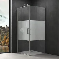 doporro Eck-Duschkabine 90x90x195cm Eckdusche ESG-Sicherheitsglas Milchglas Streifen inkl. beidseitiger Easy-Clean-Beschichtung - Silber