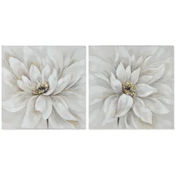 2-teiliges Wandbild-Set Home ESPRIT Romantische Blumen, Weiß, 80 x 80 cm