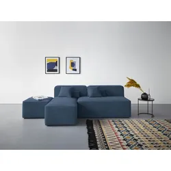 Ecksofa ANDAS "Sundstrup L-Form", blau, B:220cm H:76,5cm T:153cm, 100% Polyester, Sofas, Modulserie, individuelle Zusammenstellung