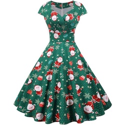 Zeaicos A-Linien-Kleid Weihnachtskleid 1950er Vintage Cocktailkleid Rockabilly Kleider A-Line grün XXL