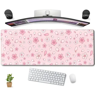 Mauspad mit Kirschblüten, Kawaii-Rosa, XL, groß, erweiterte Gaming-Schreibtischunterlage, niedlich, pastellfarben, Anime-Schreibtischmatte, ästhetisch, Laptop-Tastatur-Mauspad, für Frauen