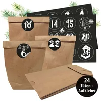 Adventskalender zum befüllen - 24 XL Kraftpapiertüten mit Aufklebern für den individuellen Weihnachtskalender – Zum Selbstgestalten und Befül...