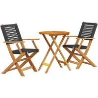 vidaXL 3-tlg. Bistro-Set Schwarz Poly Rattan und Massivholz