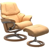 Stressless Stressless® Relaxsessel »Reno«, (Set, Relaxsessel mit Hocker), mit Hocker, mit Signature Base, Größe S, M & L, Gestell Eiche, gelb