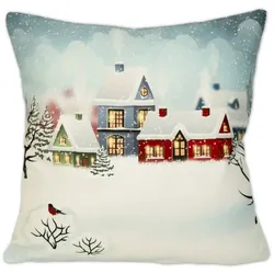 Kissenbezug Winterwonderland 45 x cm Polyester Blau, Grün Petrol